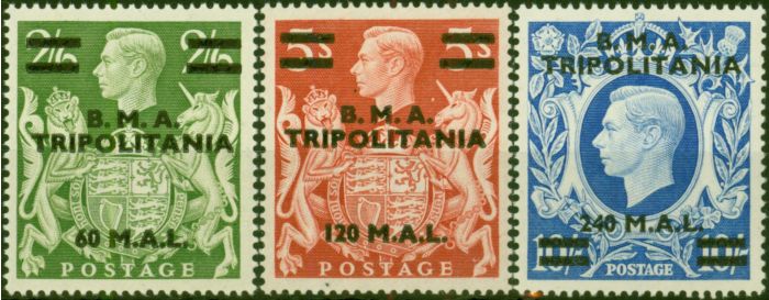 Tripolitania 1948 Set of 3 Top Values SGT11-T13 V.F MNH  King George VI (1936-1952) Valuable Stamps