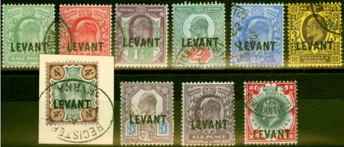 Rare Postage Stamp from British Levant 1905 Set of 10 SGL1-L10 Fine Used