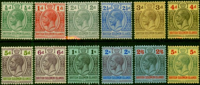British Solomon Islands 1914-23 Set of 12 to 5s SG22-36 Fine & Fresh MM  King George V (1910-1936) Valuable Stamps