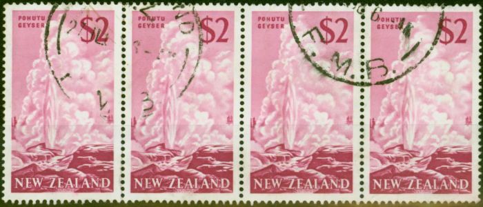 Old Postage Stamp from New Zealand 1967 $2 Deep Magenta SG862 Fine Used Strip of 4