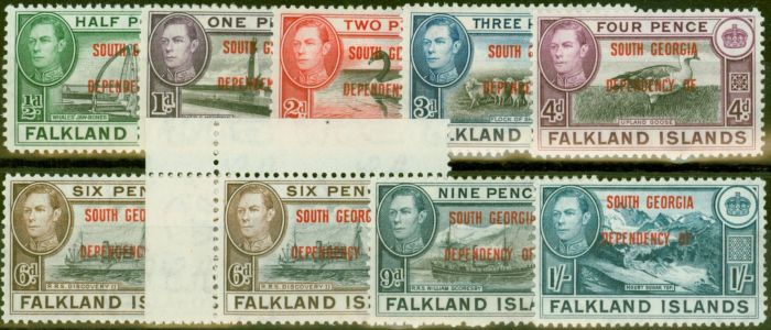 Rare Postage Stamp from South Georgia 1944-45 set of 9 SGB1-B8 Both 6d`s V.F Very Lightly Mtd Mint