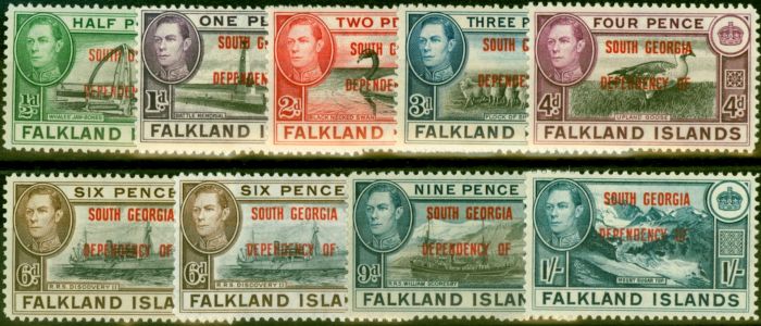 Valuable Postage Stamp from South Georgia 1944-45 Set of 9 SGB1-B8 Includes Both 6d Good MNH