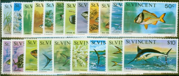 Rare Postage Stamp St Vincent 1975 Marine Life Set of 21 SG422-433 V.F MNH