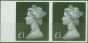 Rare Postage Stamp from GB 1972 £1 Bluish Black SG831bvar Superb MNH Side Marginal Imperf Pair