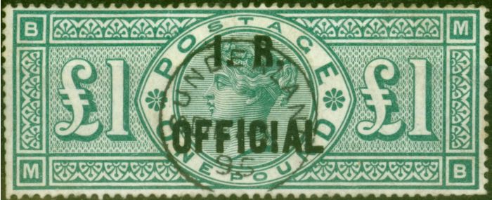 Valuable Postage Stamp from GB 1892 £1 Green I.R Official SG016 Fine Used 'Sunderland Dec 10 95' CDS