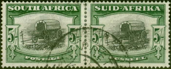 Old Postage Stamp from South Africa 1954 5s Black & Deep Yellow-Green SG122b Fine Used