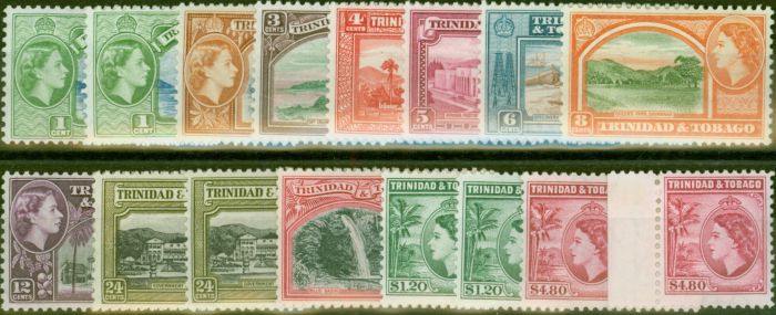 Collectible Postage Stamp from Trinidad & Tobago 1953-59 Extended set of 16 SG267-278a All Perfs & Shades V.F LMM & MNH CV £69