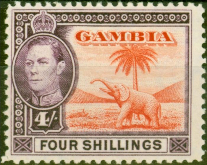 Rare Postage Stamp from Gambia 1938 4s Vermilion & Purple SG159 Fine Mtd Mint