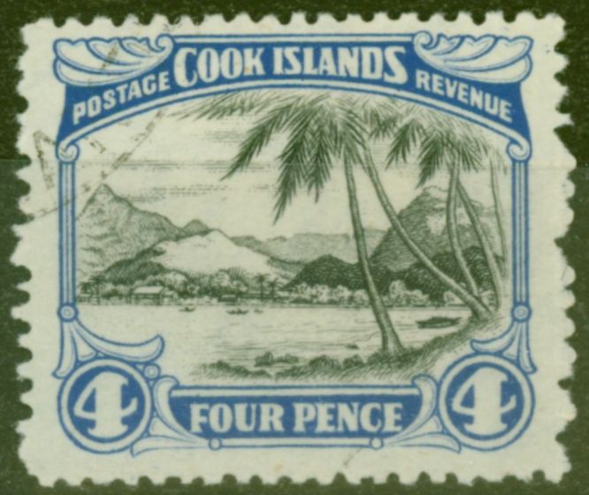 Old Postage Stamp from Cook Islands 1944 4d Black & Blue SG141 Fine Used