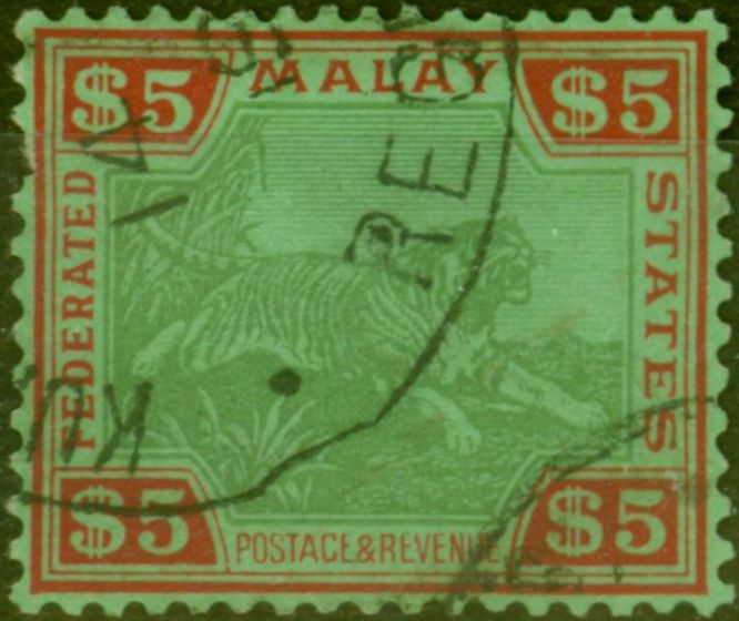 Collectible Postage Stamp from Fed Malay States 1934 $5 Green & Red-Green SG81 Good Used