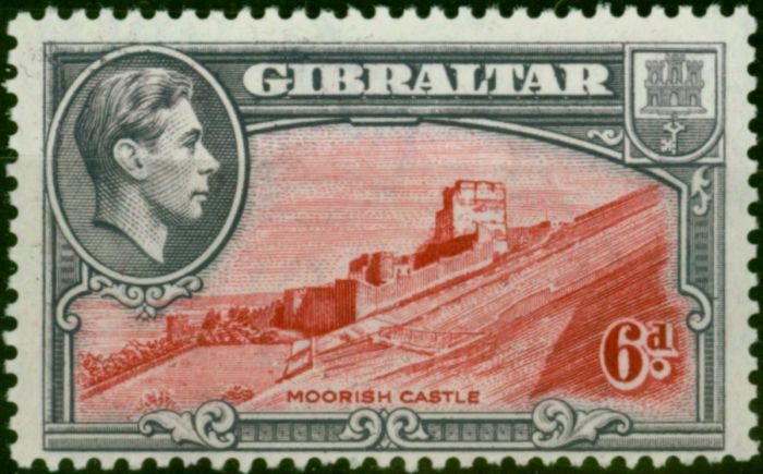 Gibraltar 1945 6d Scarlet & Grey-Violet SG126c P.13 Fine MNH  King George VI (1936-1952) Old Stamps