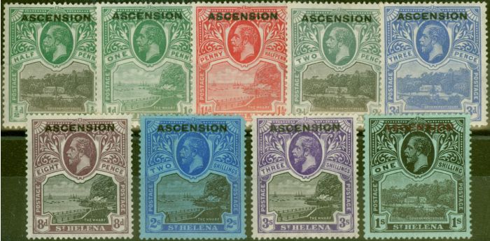 Old Postage Stamp from Ascension 1922 set of 9 SG1-9 Fine Very Lightly Mtd Mint