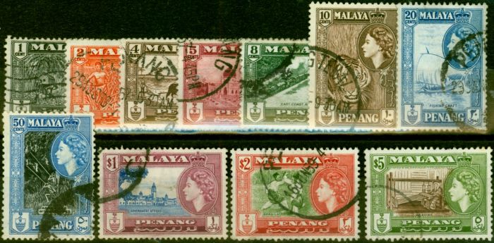 Old Postage Stamp from Penang 1957 Set of 11 SG44-54 Fine Used
