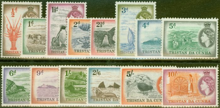 Collectible Postage Stamp from Tristan Da Cunha 1954 set of 14 SG14-27 Fine Very Lightly Mtd Mint