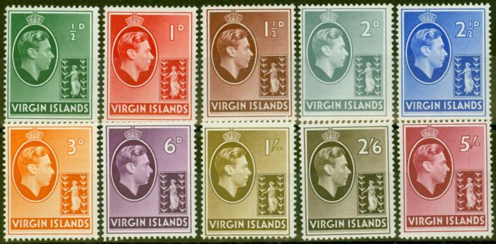 Collectible Postage Stamp from Virgin Is 1938 Chalk Paper set of 10 to 5s SG110-119 V.F Lightly Mtd Mint CV£218