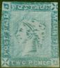 Rare Postage Stamp from Mauritius 1859 2d Blue SG39 Average Used Reduced Cancel