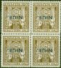 Rare Postage Stamp from Niue 1951 2s6d Dp Brown SG83w Wmk Inverted V.F MNH Block of 4