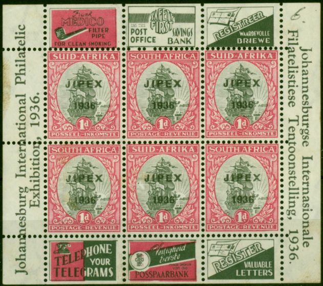 South Africa 1936 Jipex 1d Grey & Carmine SGMS70 Fine MM (6) . King George V (1910-1936) Mint Stamps