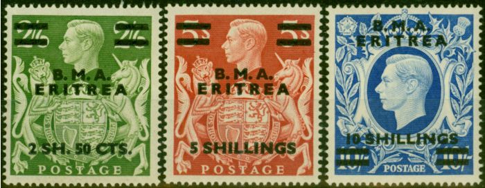 Old Postage Stamp Eritrea 1948 Set of 3 High Values SGE10-E12 V.F MNH