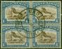Old Postage Stamp South Africa 1939 1s Brown & Chalky Blue SG62 Fine Used Block of 4