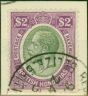 Rare Postage Stamp British Honduras 1922 $2 Yellow-Green & Bright Purple SG137 V.F.U on Piece