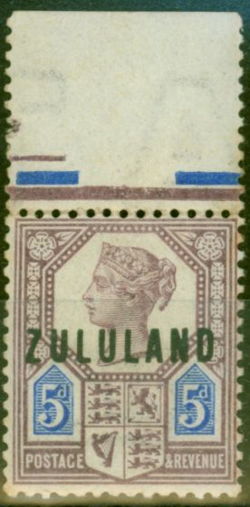 Old Postage Stamp from Zululand 1893 5d Dull Purple & Blue SG7 Fine Lightly Mtd Mint