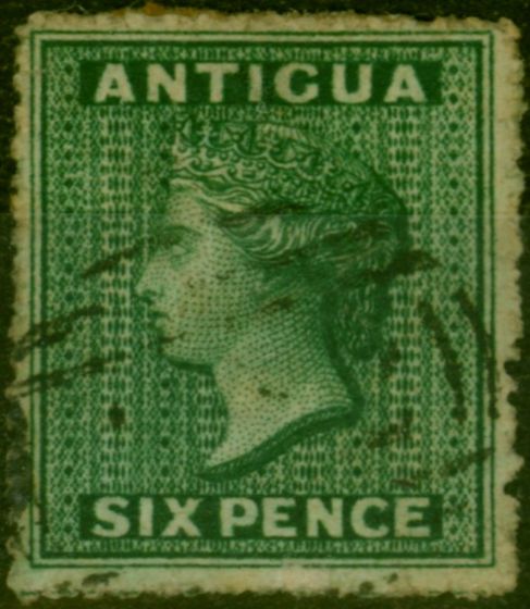 Rare Postage Stamp Antigua 1863 6d Dark Green SG9 Used Fine