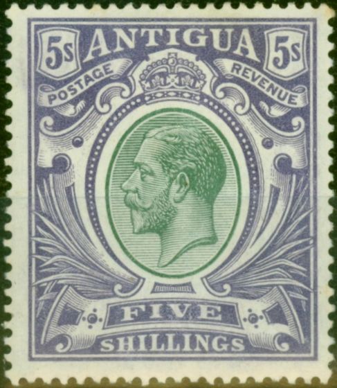Old Postage Stamp Antigua 1913 5s Grey-Green & Violet SG51 Fine LMM