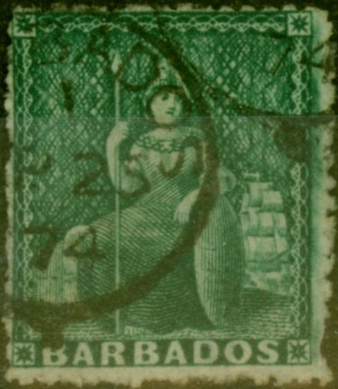 Rare Postage Stamp Barbados 1870 (1/2d) Green SG43 Fine Used