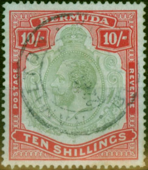 Valuable Postage Stamp Bermuda 1918 10s Green & Carmine-Pale Bluish Green SG54 Fine Used
