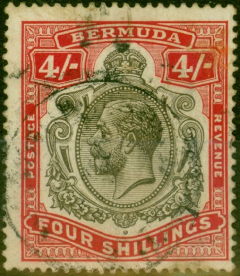 Valuable Postage Stamp Bermuda 1920 4s Black & Carmine SG52b Good Used