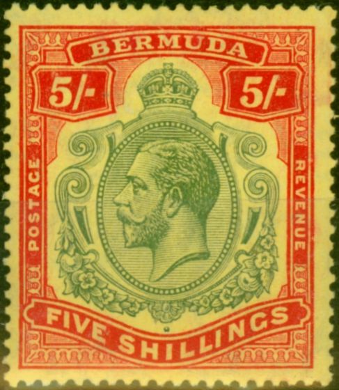 Old Postage Stamp Bermuda 1920 5s Green & Carmine-Red-Pale Yellow SG53d Fine MM