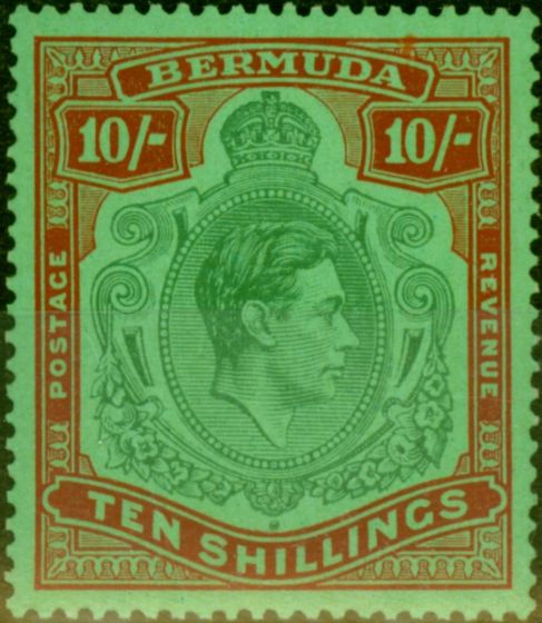 Old Postage Stamp from Bermuda 1938 10s Green & Deep Lake-Pale Emerald SG119 Fine MNH