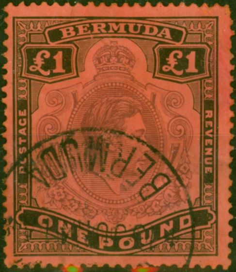 Bermuda 1938 £1 Purple & Black-Red SG121 Ave Used King George VI (1936-1952) Collectible Stamps