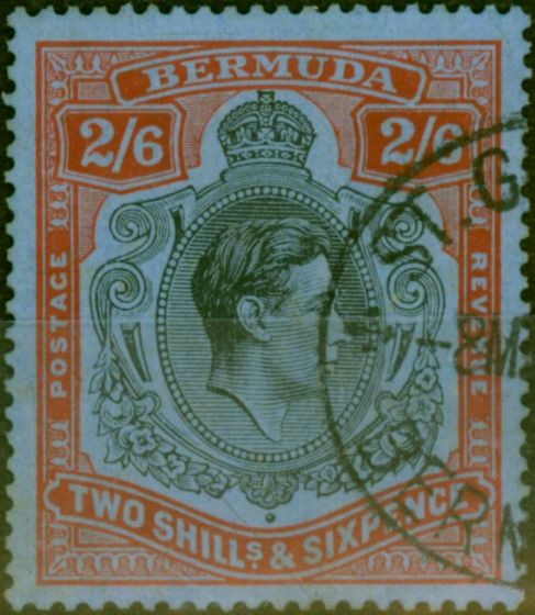 Collectible Postage Stamp from Bermuda 1938 2s6d Black & Red Grey-Blue SG117Var Pre-Printing Diagonal Paper Crease V.F.U
