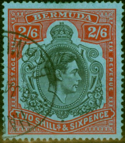 Rare Postage Stamp Bermuda 1943 2s6d Black & Red-Blue-Blue SG117b V.F.U