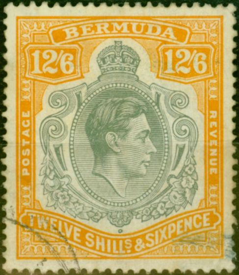 Valuable Postage Stamp Bermuda 1947 12s6d Grey & Yellow SG120d Good Used