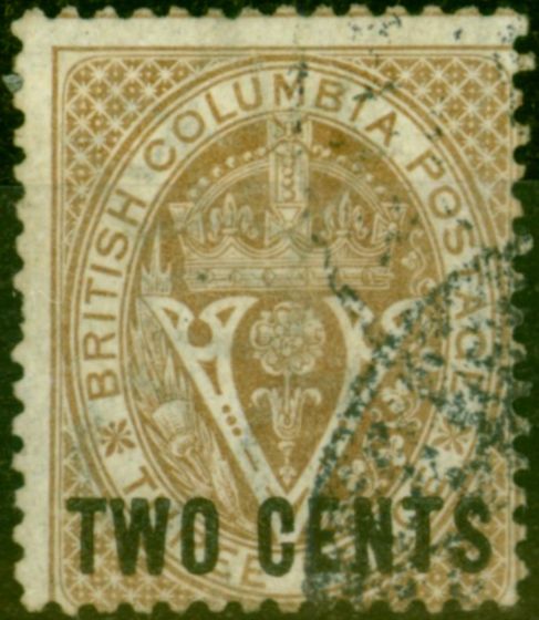 Rare Postage Stamp from British Columbia 1868 2c Brown SG28 Good Used