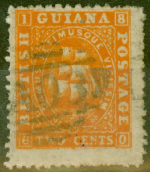 Collectible Postage Stamp from British Guiana 1864 2c Dp Orange SG58 Fine Used Ex-Fred Small