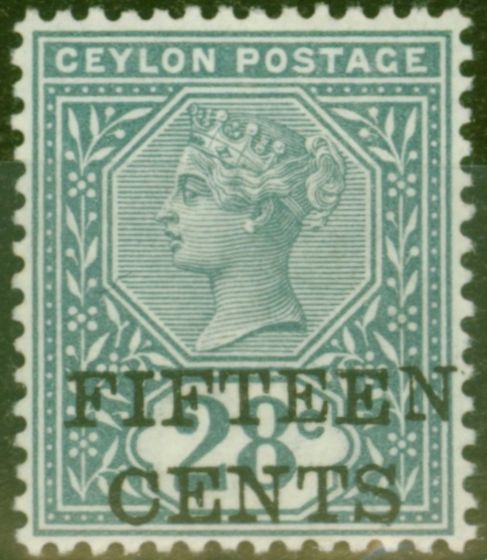 Rare Postage Stamp from Ceylon 1891 15c on 28c Slate SG240 Fine Lightly Mtd Mint