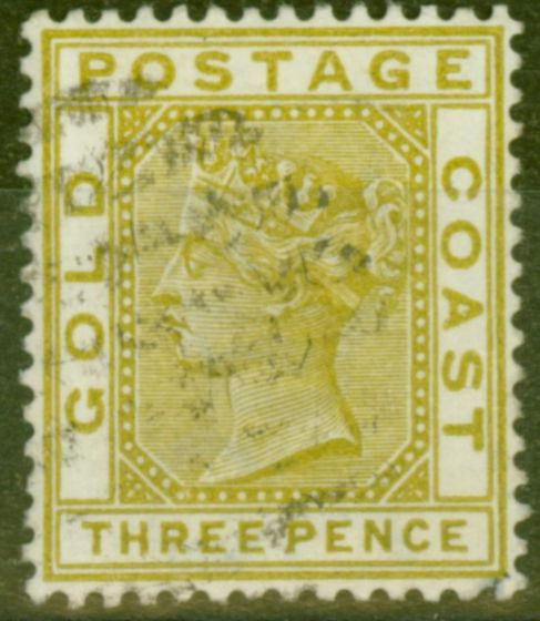 Old Postage Stamp from Gold Coast 1889 3d Olive-Yellow SG15 Fine Used