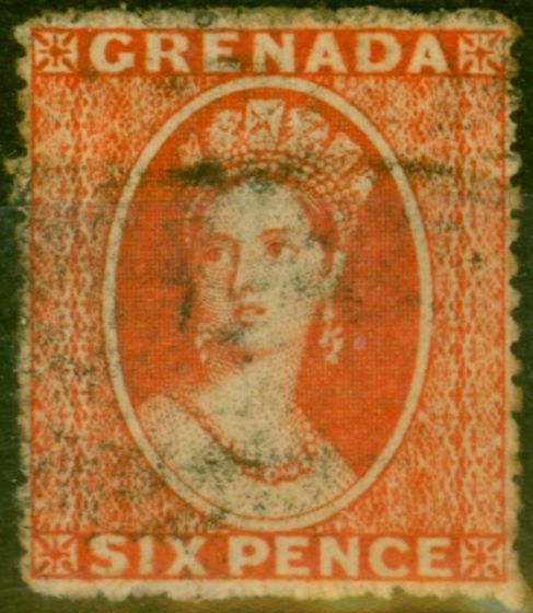 Rare Postage Stamp Grenada 1878 6d Deep Vermilion SG17 Small Star Sideways Fine Used