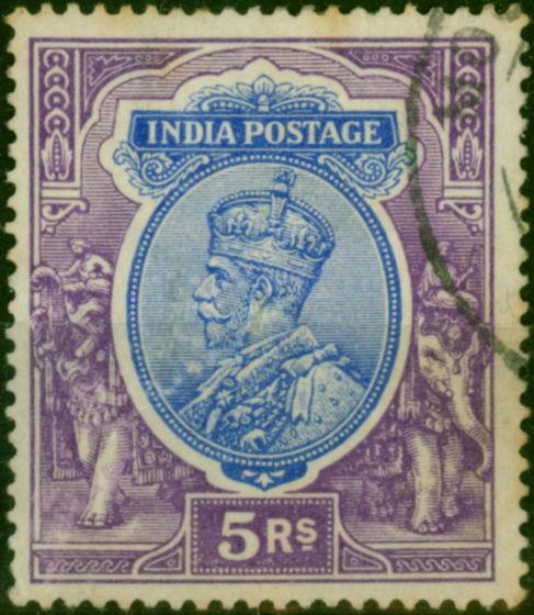 India 1911 5R Ultramarine & Violet SG188 Good Used  King George V (1910-1936) Collectible Stamps
