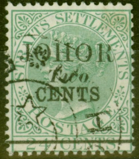 Rare Postage Stamp from Johore 1891 2c on 24c Green SG18 Type 18 Superb Used