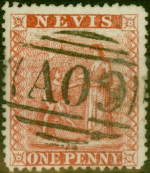 Collectible Postage Stamp Nevis 1877 1d Vermilion-Red SG17 Fine Used