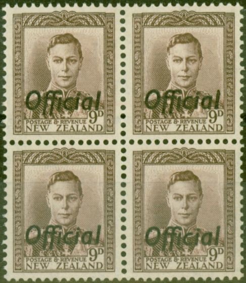 Rare Postage Stamp from New Zealand 1947 9d Purple-Brown SG0156 V.F MNH Block of 4