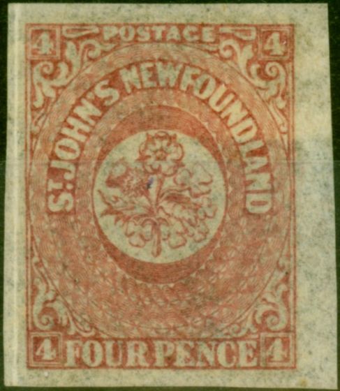 Rare Postage Stamp from Newfoundland 1862 4d Rose-Lake SG18 Fine Mtd Mint