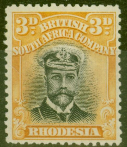 Rare Postage Stamp from Rhodesia 1913 3d Black & Dp-Yellow SG221 Fine & Fresh Mtd Mint