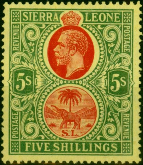 Rare Postage Stamp Sierra Leone 1927 5s Red & Green-Yellow SG145 Fine & Fresh MM