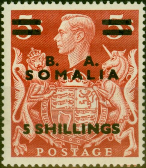 Valuable Postage Stamp Somalia B.A 1950 5s on 5s Red SGS31 Very Fine MNH